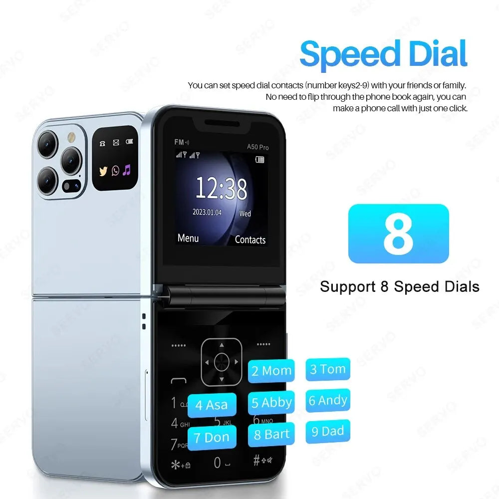 A50 PRO Foldable Mobile Phone Auto FM Radio Call Record Speed Dial Magic Voice Dual SIM GSM Unlocked Cellphone 2.4" Type-C