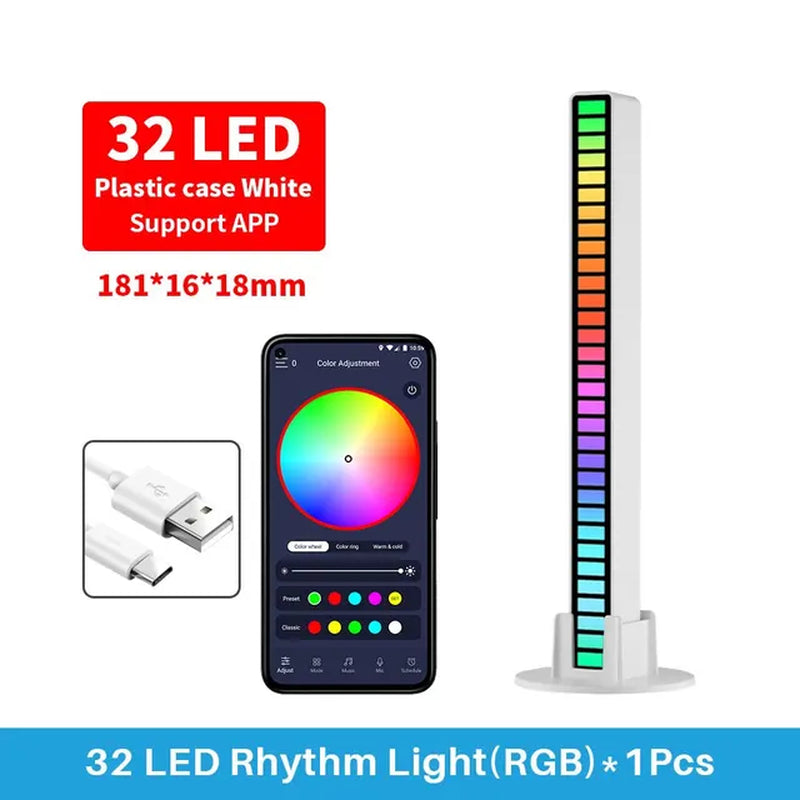 32 LEDS Smart RGB Light Bar LED Light Music Rhythm Ambient Pickup Lamp with App Control for TV Compute Gaming Desktop Decor