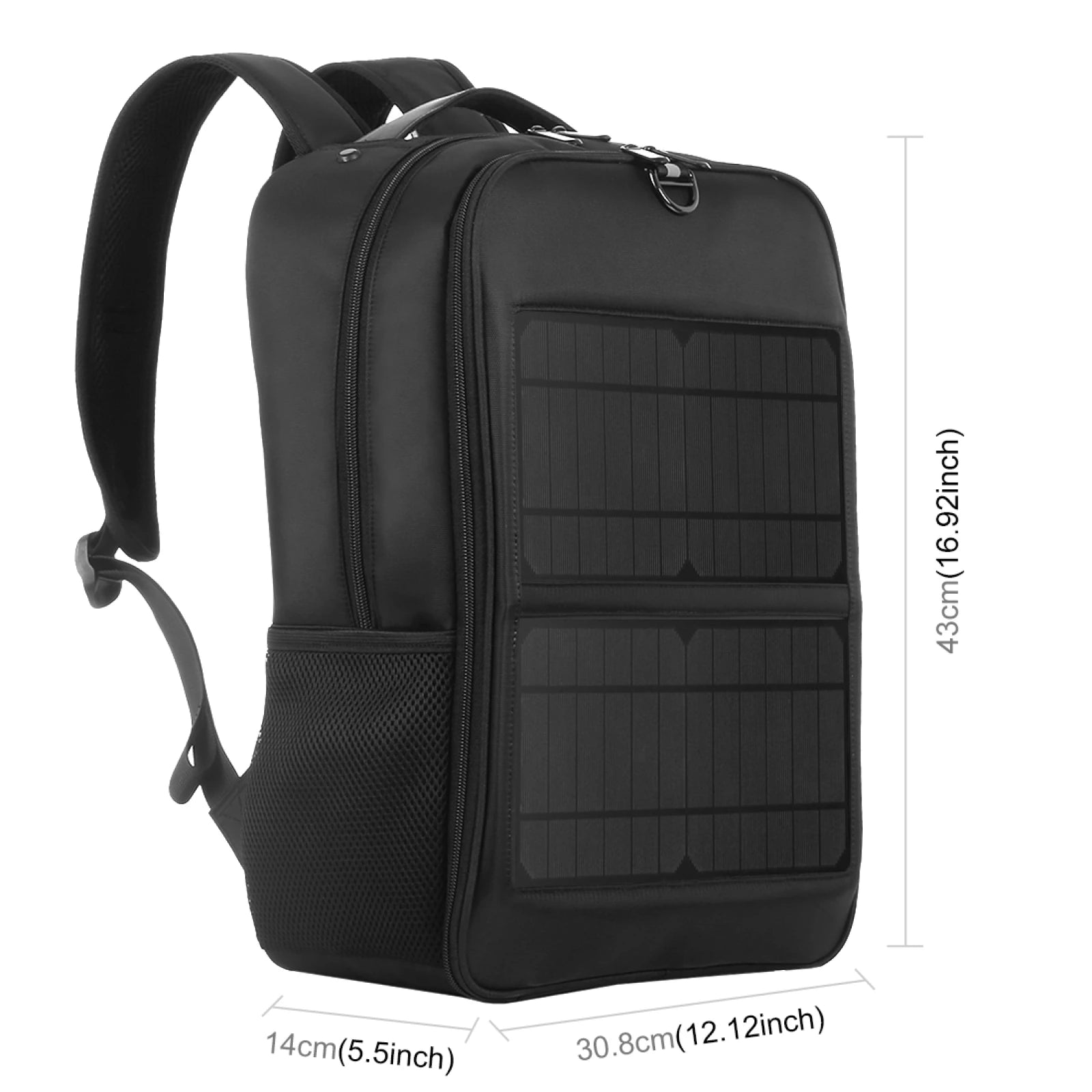Solar Backpack 14W Solar Panel Powered Backpack Laptop Bag Water-Resistant Large Capacity with External USB Charging Port