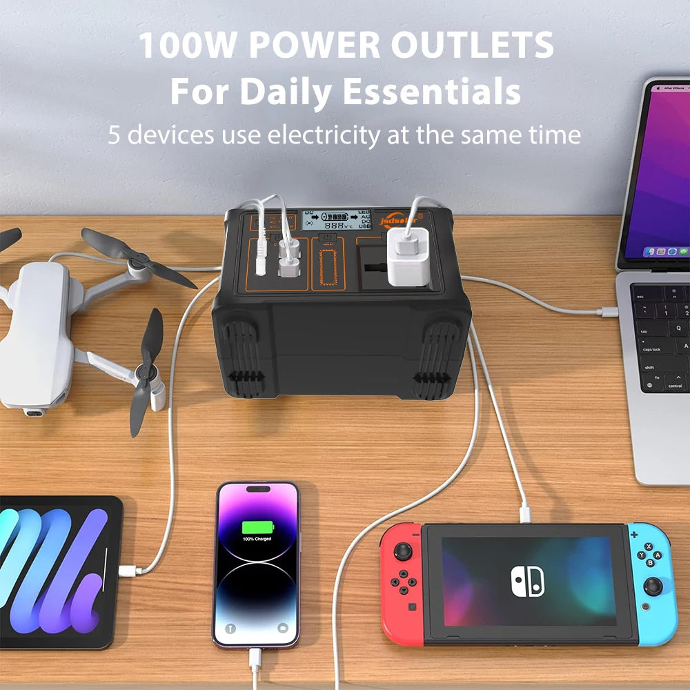 100W Portable Power Station 110V 220V 24000Mah Solar Electric Generator Outdoor Power Bank for Camping Travel Emergency Energy