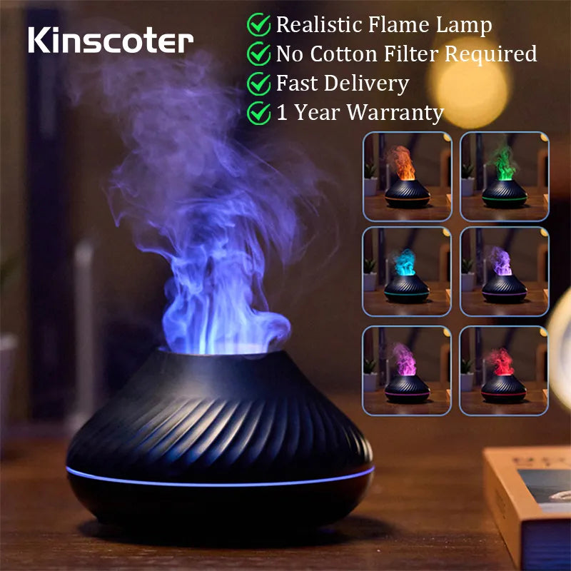 Volcanic Aroma Diffuser Essential Oil Lamp 130Ml USB Portable Air Humidifier with Color Flame Night Light