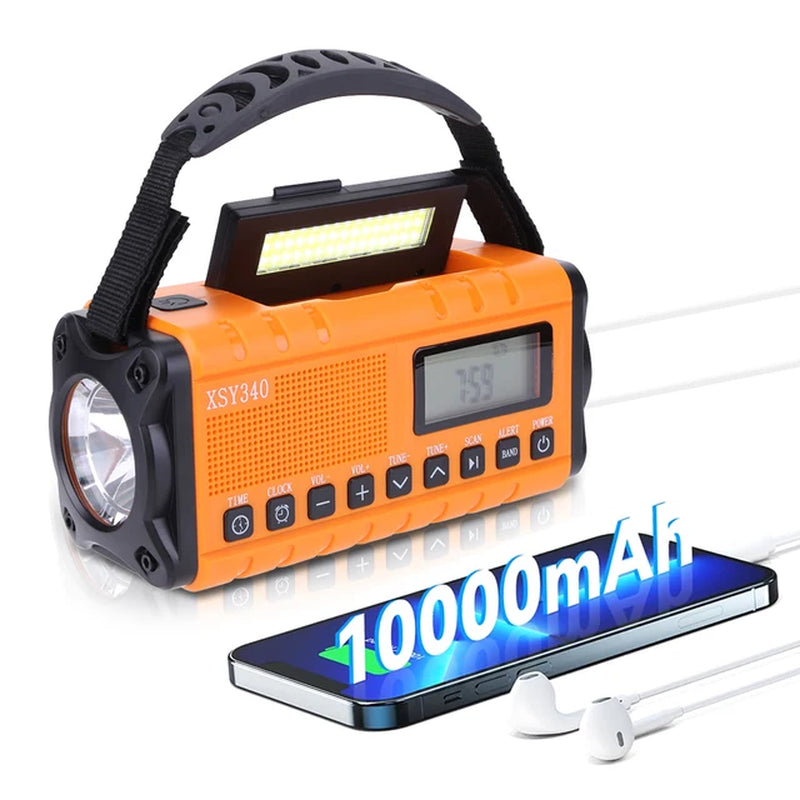 Solar Hand Crank AM FM SW NOAA Weather Radio 10000Mah Portable Emergency Flashlight Power Bank Radio SOS Alarm for Outdoor