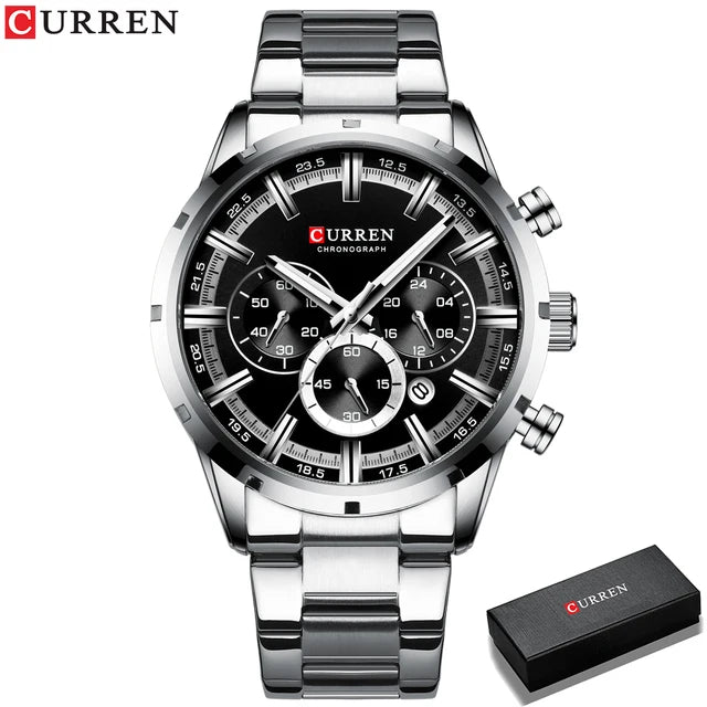 Men'S Watch Blue Dial Stainless Steel Band Date Mens Business Male Watches Waterproof Luxuries Men Wrist Watches for Men